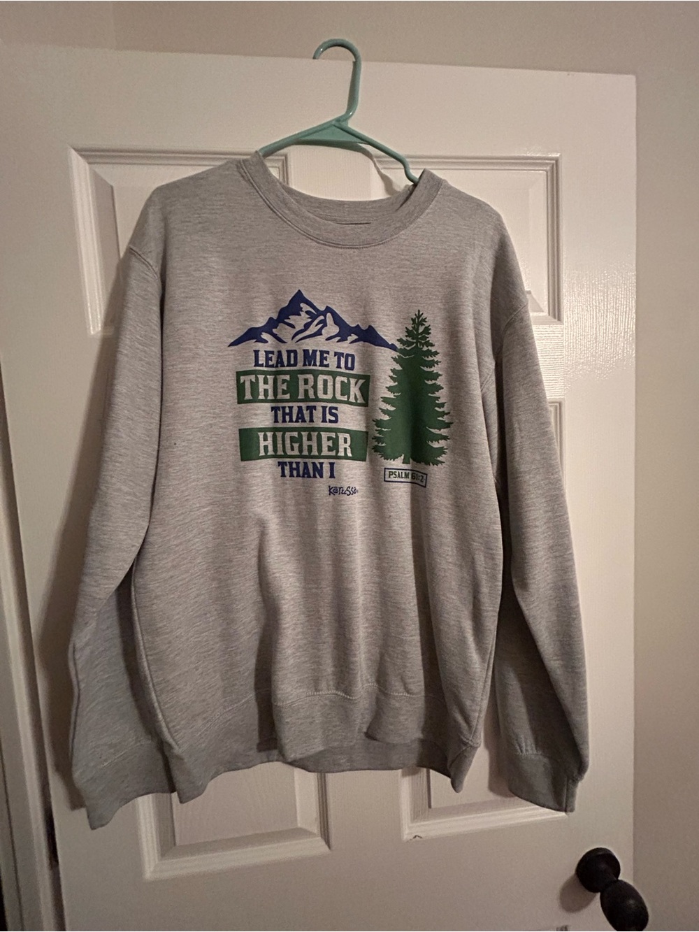 Gray Crewneck Sweatshirt with Mountain and Tree Graphic